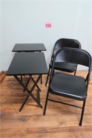 Pair Of Foliding Tables & Metal Chairs