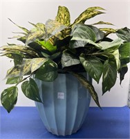 Turquoise Pot with Faux Plants
