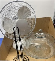 Table Fan , Covered Cake Dish , Paper Towel