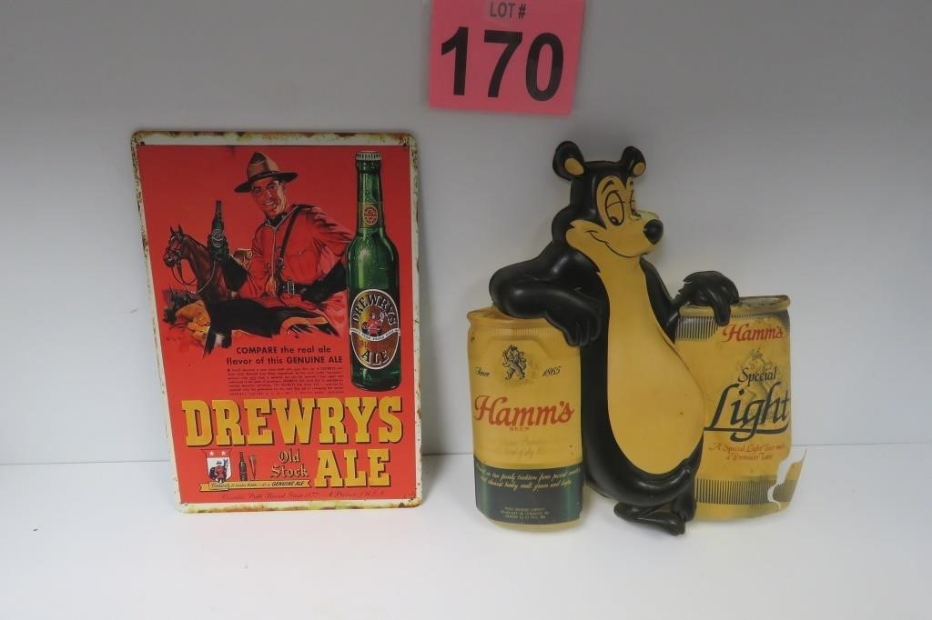 Drewry's Ale Repro Sign & Hamms Beer Adv