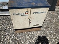 United Delco tune up cabinet with contents