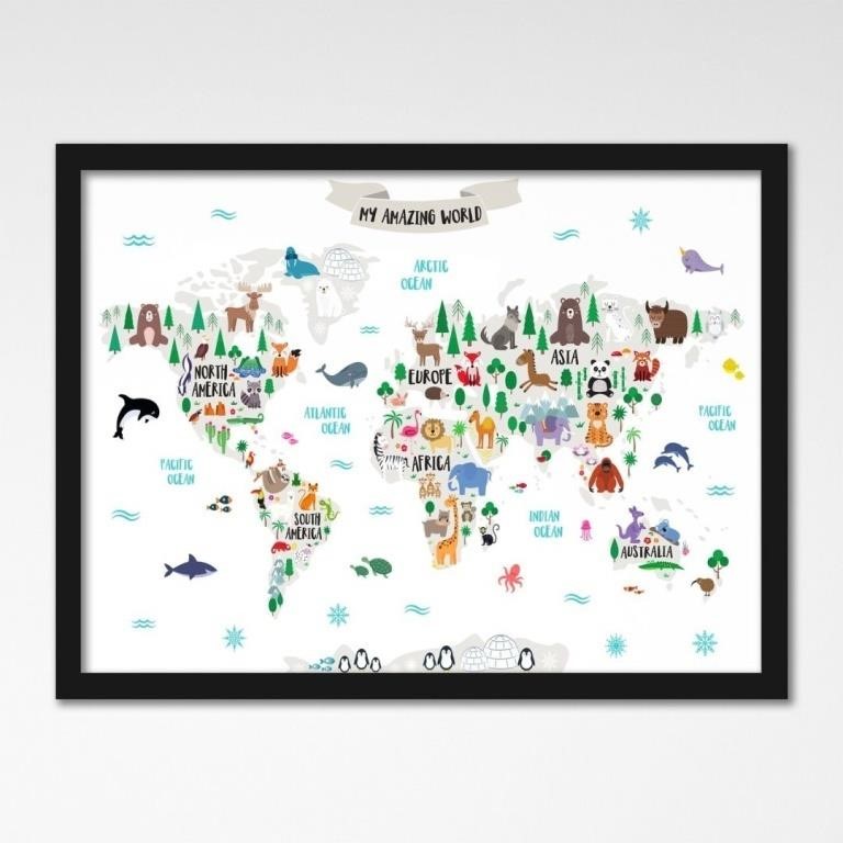 New $146 My Amazing World Map Framed