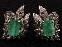 14k Gold Emerald Diamond Earrings 11g