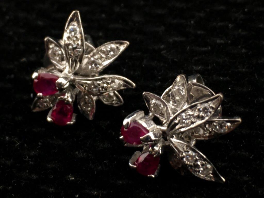 14k Gold Ruby Diamond Earrings 4.8g