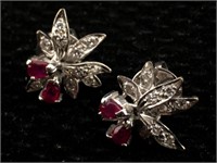 14k Gold Ruby Diamond Earrings 4.8g