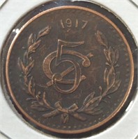 1917 Mexican five centavos coin