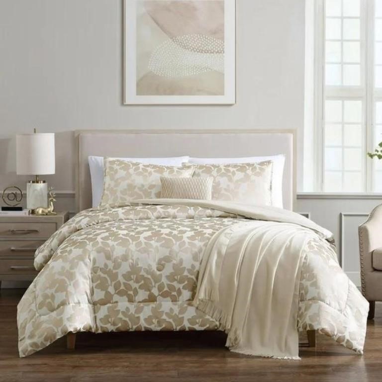 5-Piece Gold Floral Comforter Set, Full/Queen