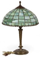 Brass RMC Chicago Lamp w/ Stained Glass Shade.