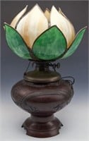 B&H Bronze Table Lamp w/ Slag Glass Tulip Shade.