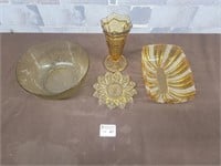 Amber glass vase and serving dishes