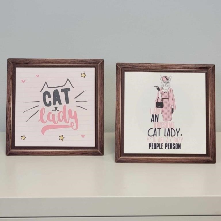 New Set of 2 Ceramic Quoted Pictures, Cat Lovers