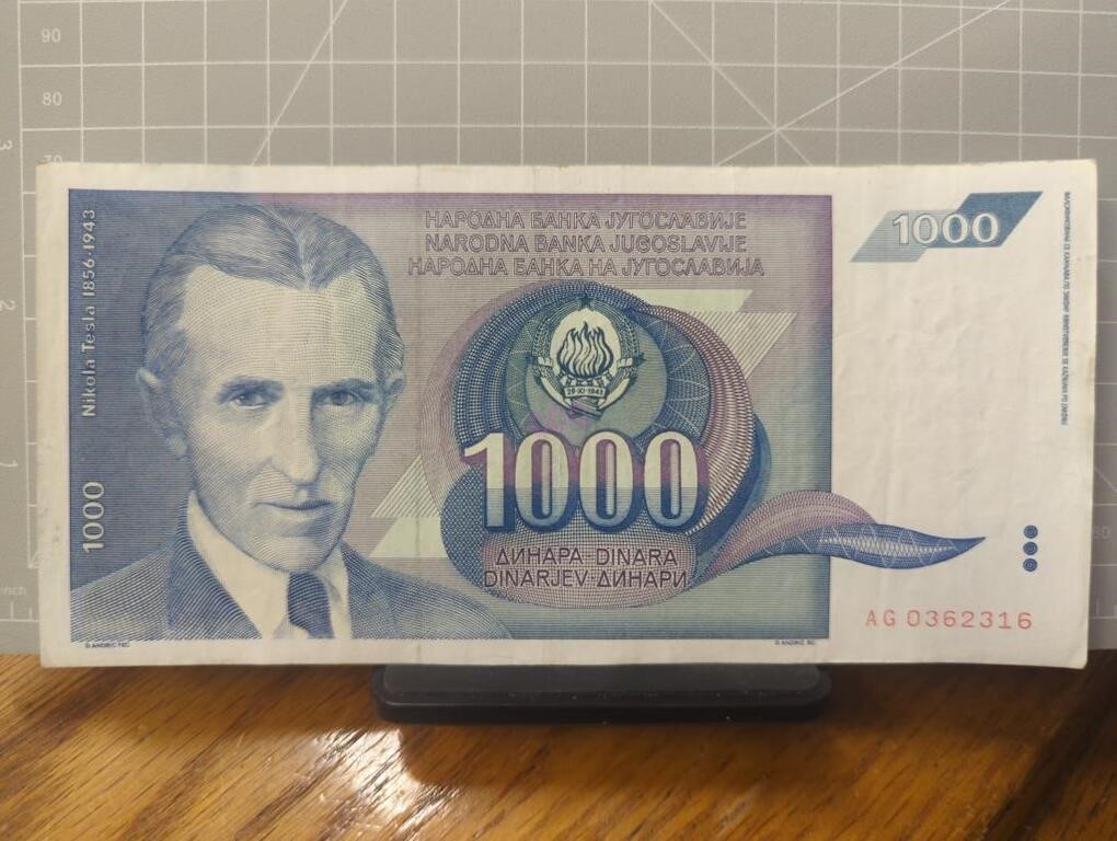 Nikola Tesla $1,000 bank note