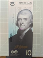Prototype plasticized US Bank note $10