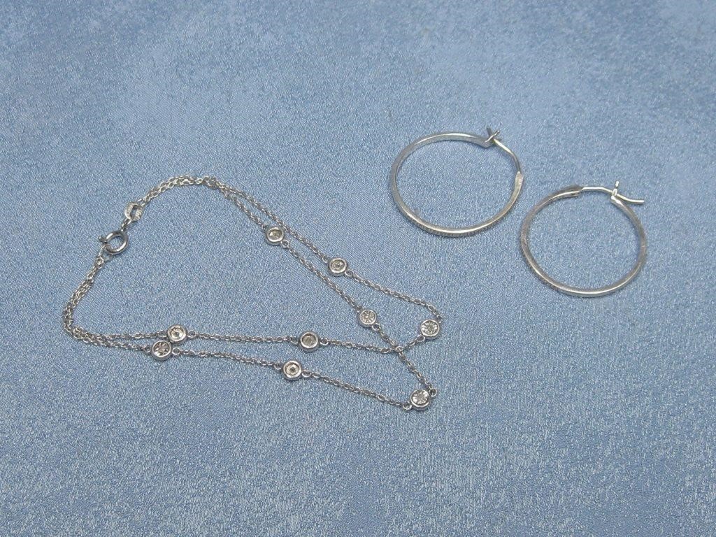 1/10 S.S. Diamonds Tested Earrings & Chain See