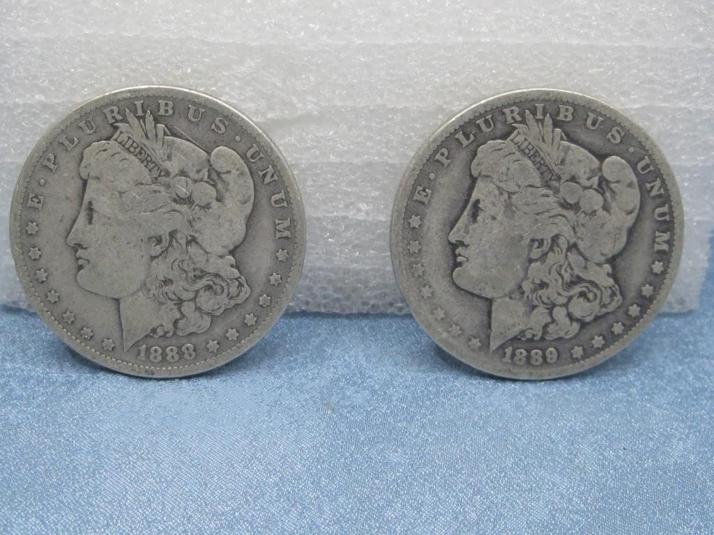 1888-O & 1889-O Morgan Silver Dollars 90% Silver