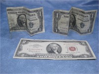 Two One Dollars & Two Dollar Silver Certificates