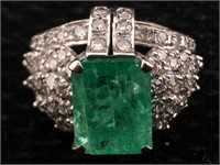 14k Gold Emerald Diamond Ring 7.2g Sz 5.5