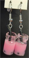 Pink bubble tea earrings