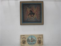 Framed Signed Sand Paining & Clock See Info