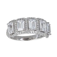 Decadence Sterling Silver 4x6mm Emerald Cut Halo P
