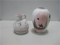 Two Signed Pottery Pots Tallest 10"