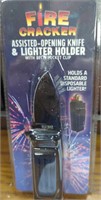 Firecracker assisted opening knife and lighter