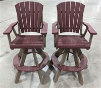 2 Pc Swivel Red & Tan Poly Chair Set