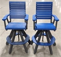 2 Pc Swivel Blue & Grey Poly Chair Set