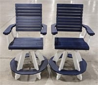 2 Pc Swivel Dark Blue & White Poly Chair Set