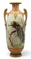 Elaborate Gilded Vase w/ Peacock Motif.