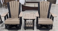 3 Pc Black & Tan Poly Glider Chairs & Table