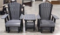 3 Pc Black & Grey Poly Glider Chairs & Table