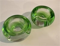 Pair of Green Colored Tea Light Holders Glass 3”