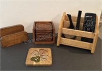 Wooden Accessories Mail Holder, Coasters, Remote