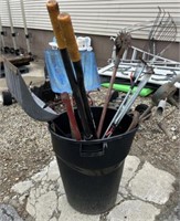 Bucket of Various Yard Tools