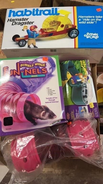 Box of new, hamster dragsters, funnels, etc.