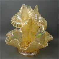 Fenton Topaz Diamond Lace Carnival Glass Epergne