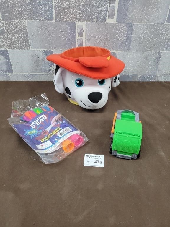 Paw patrol truck and basket and water baloons