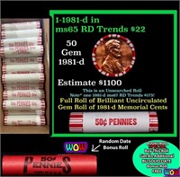 THIS AUCTION ONLY! BU Shotgun Lincoln 1c roll, 198