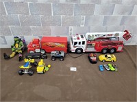 Fire truck, cars truck, cars, etc