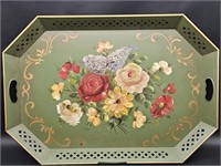 Extra Large Hand Painted Green Serving Tray