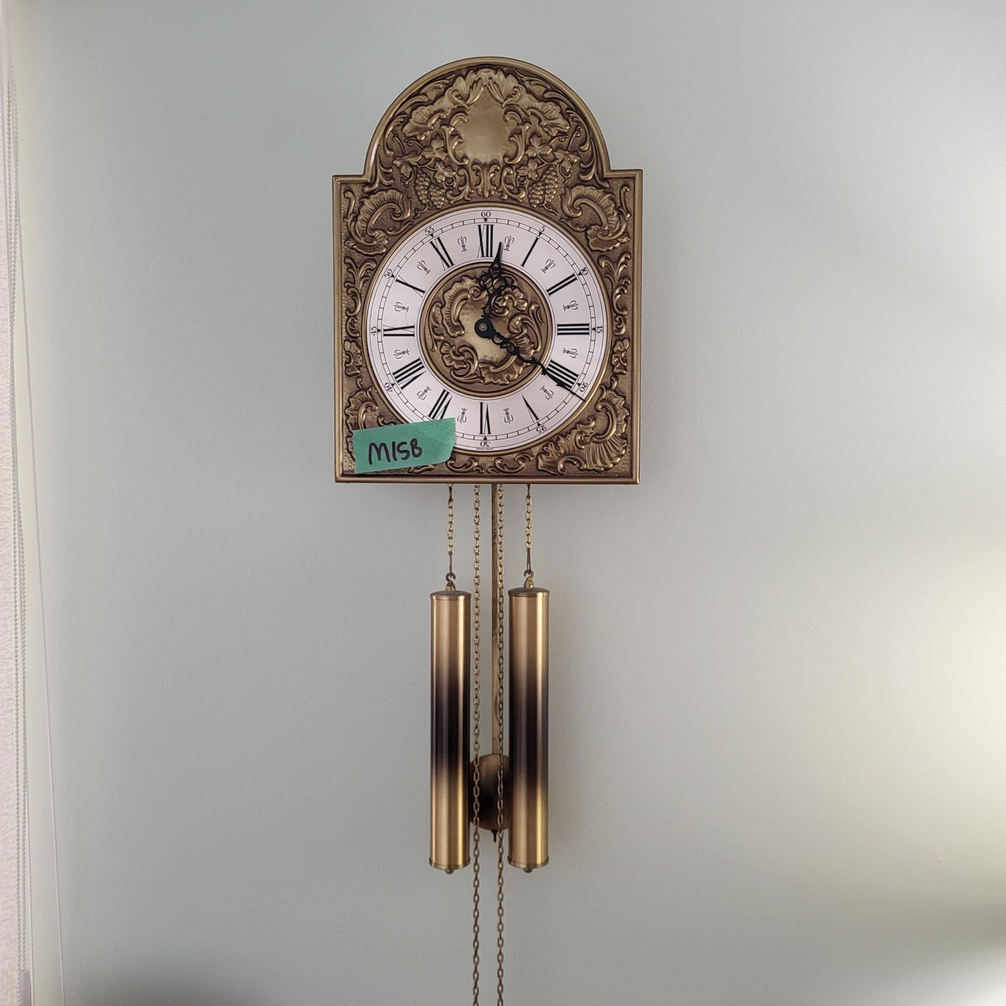 M158 Ornate Brass Wall clock w weights