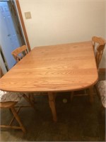 Oak table drop leaf and 4 chairs