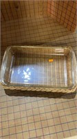 Pyrex baking dish with wicker carrier