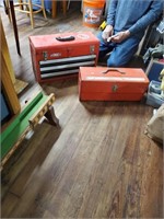 2 Red Metal Tool Boxes & 1 Has Contents