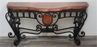 Wrought iron console table with wooden top