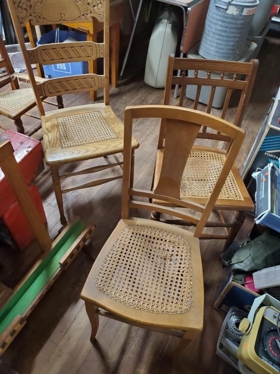 9 Various Oak Cane Bottom Chairs