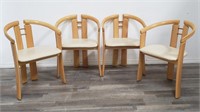 4 Italian wood & leather blonde arm chairs