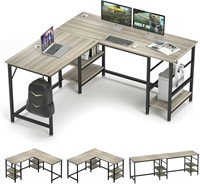 JSungo L Shaped Desk with Storage, Grey Oak