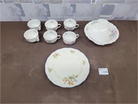Fine china cups, bowl, and serving plate